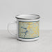Left View Custom Shawnee Oklahoma Map Enamel Mug in Woodblock