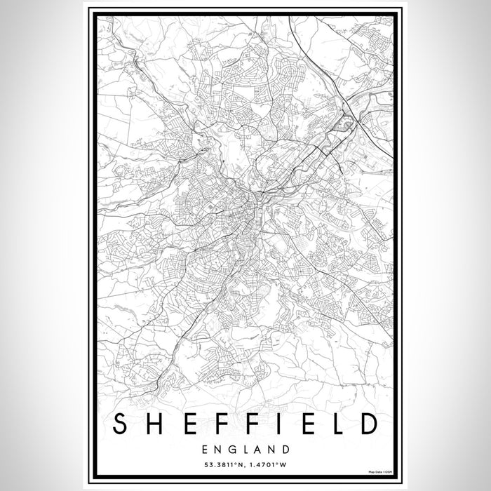 Sheffield England Map Print Portrait Orientation in Classic Style With Shaded Background