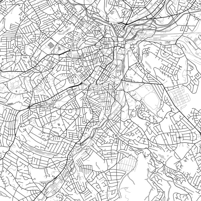 Sheffield England Map Print in Classic Style Zoomed In Close Up Showing Details