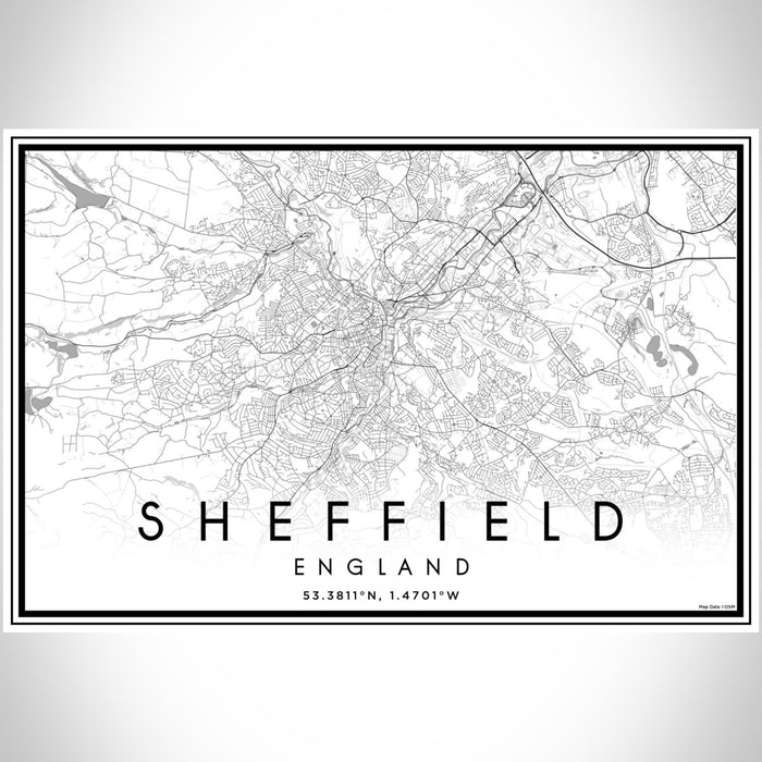 Sheffield England Map Print Landscape Orientation in Classic Style With Shaded Background