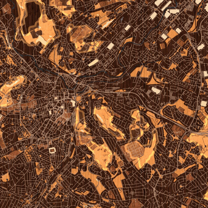 Sheffield England Map Print in Ember Style Zoomed In Close Up Showing Details