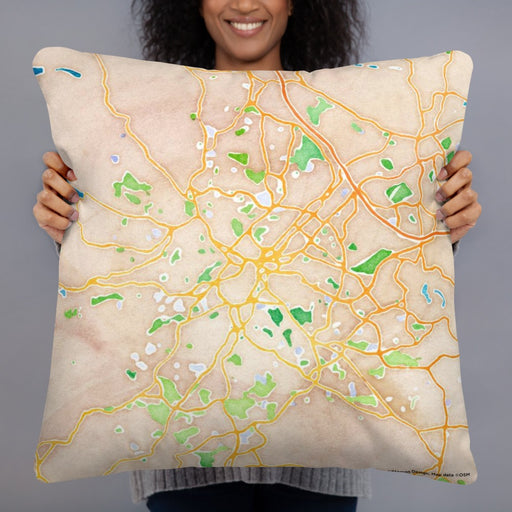 Person holding 22x22 Custom Sheffield England Map Throw Pillow in Watercolor