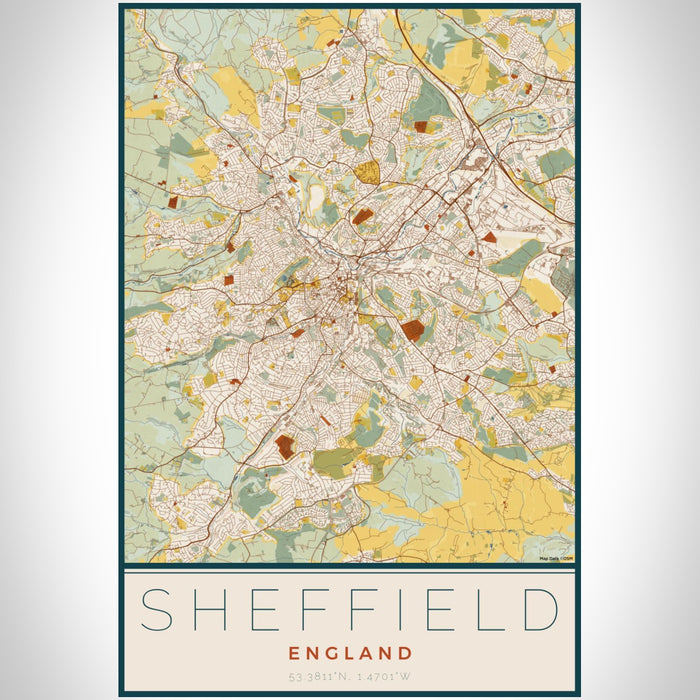 Sheffield England Map Print Portrait Orientation in Woodblock Style With Shaded Background