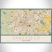 Sheffield England Map Print Landscape Orientation in Woodblock Style With Shaded Background