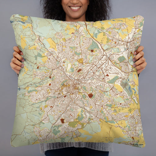 Person holding 22x22 Custom Sheffield England Map Throw Pillow in Woodblock