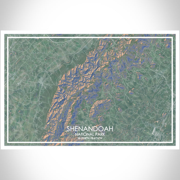 Shenandoah National Park Map Print Landscape Orientation in Afternoon Style With Shaded Background