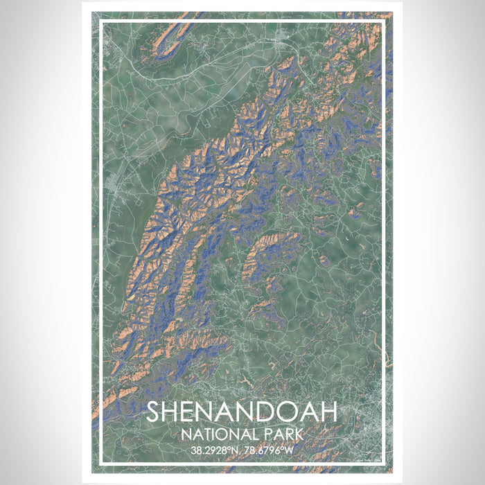Shenandoah National Park Map Print Portrait Orientation in Afternoon Style With Shaded Background