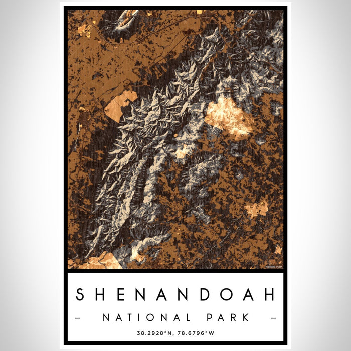 Shenandoah National Park Map Print Portrait Orientation in Ember Style With Shaded Background
