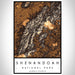 Shenandoah National Park Map Print Portrait Orientation in Ember Style With Shaded Background