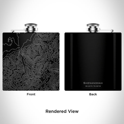 Rendered View of Shenandoah National Park Map Engraving on 6oz Stainless Steel Flask in Black
