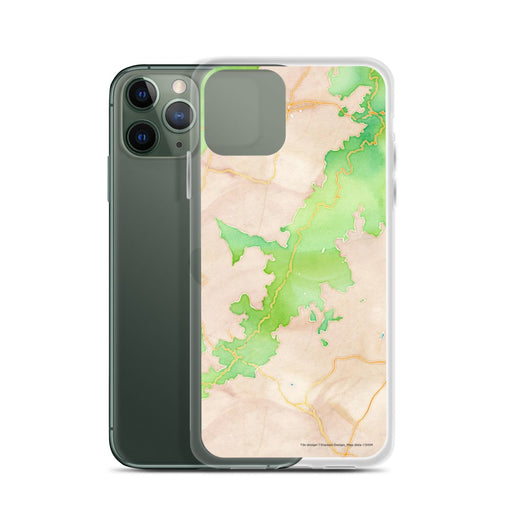 Custom Shenandoah National Park Map Phone Case in Watercolor on Table with Laptop and Plant