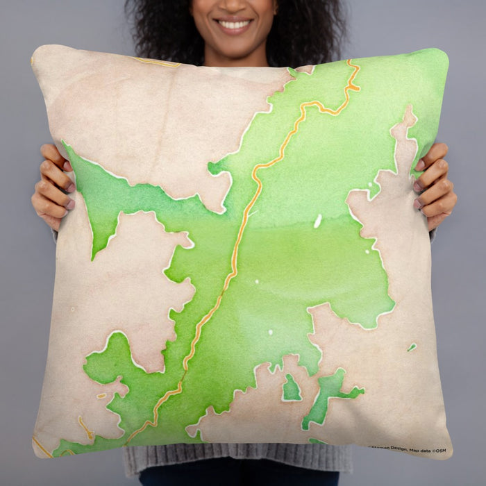 Person holding 22x22 Custom Shenandoah National Park Map Throw Pillow in Watercolor