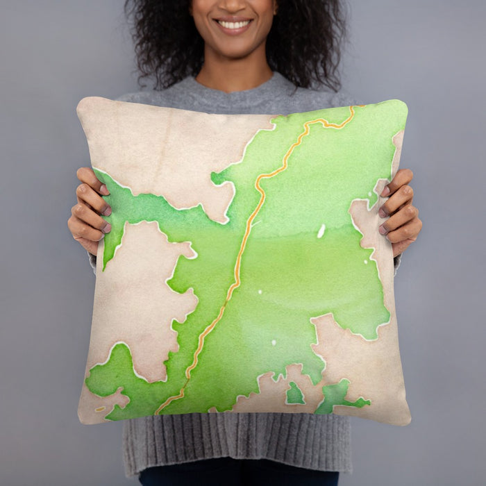 Person holding 18x18 Custom Shenandoah National Park Map Throw Pillow in Watercolor