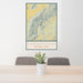 24x36 Shenandoah National Park Map Print Portrait Orientation in Woodblock Style Behind 2 Chairs Table and Potted Plant