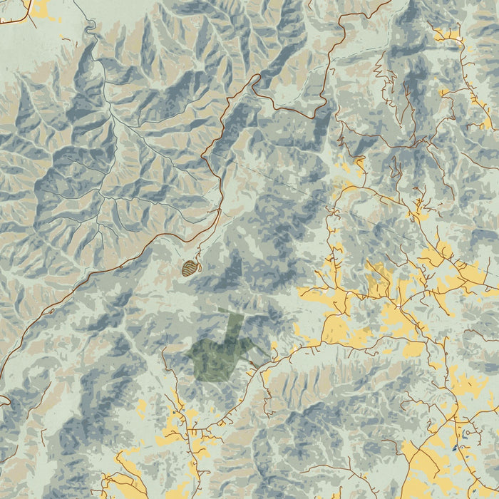 Shenandoah National Park Map Print in Woodblock Style Zoomed In Close Up Showing Details