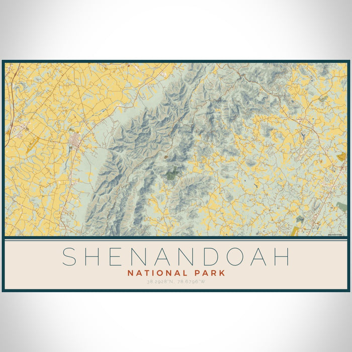 Shenandoah National Park Map Print Landscape Orientation in Woodblock Style With Shaded Background