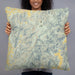 Person holding 22x22 Custom Shenandoah National Park Map Throw Pillow in Woodblock
