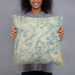 Person holding 18x18 Custom Shenandoah National Park Map Throw Pillow in Woodblock