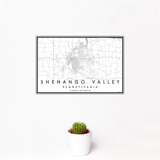 12x18 Shenango Valley Pennsylvania Map Print Landscape Orientation in Classic Style With Small Cactus Plant in White Planter