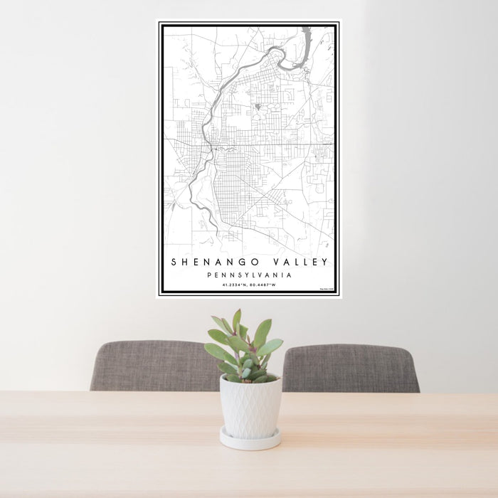 24x36 Shenango Valley Pennsylvania Map Print Portrait Orientation in Classic Style Behind 2 Chairs Table and Potted Plant