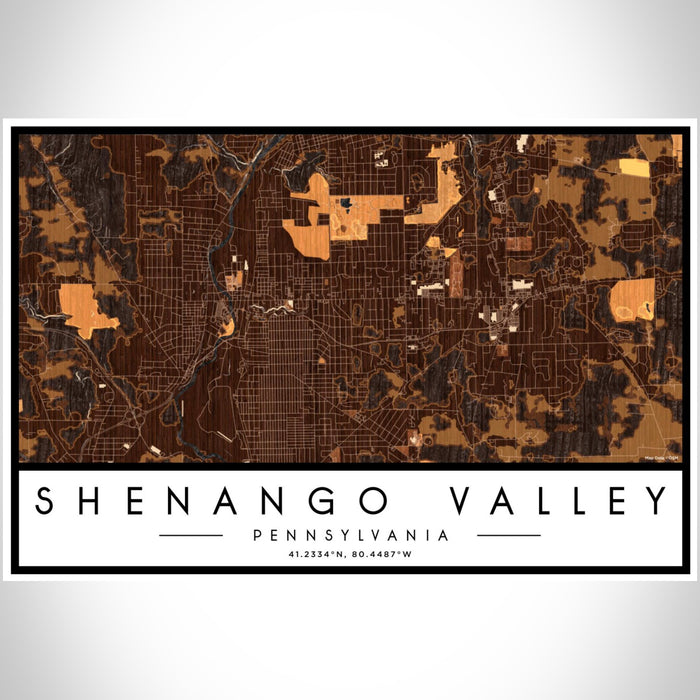 Shenango Valley Pennsylvania Map Print Landscape Orientation in Ember Style With Shaded Background