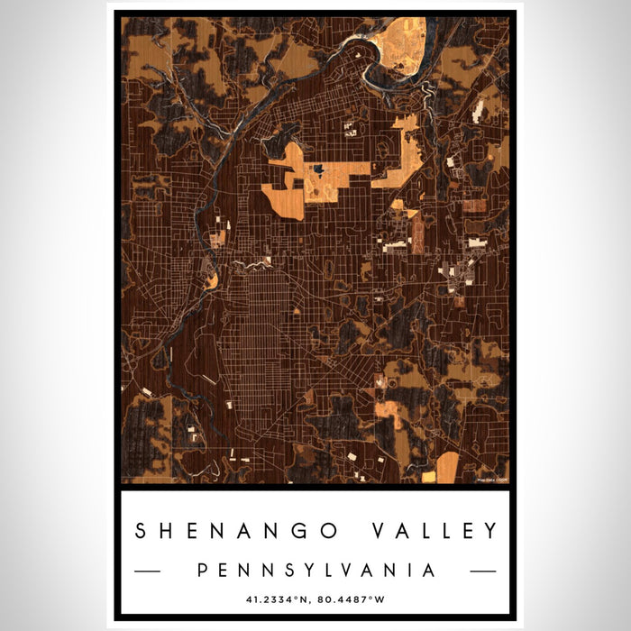 Shenango Valley Pennsylvania Map Print Portrait Orientation in Ember Style With Shaded Background