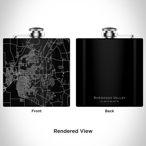 Rendered View of Shenango Valley Pennsylvania Map Engraving on 6oz Stainless Steel Flask in Black