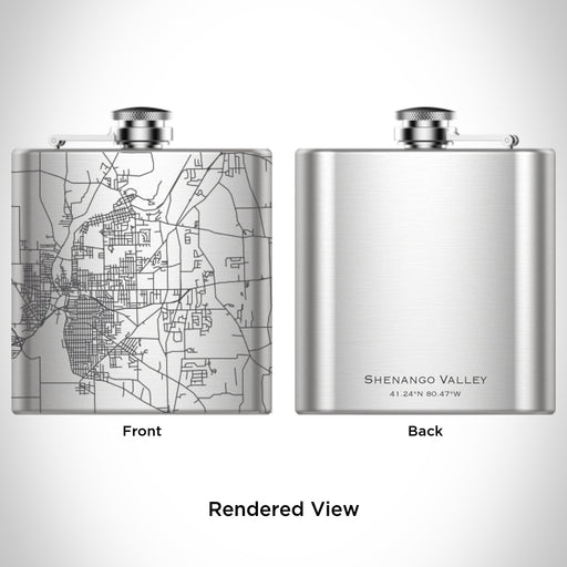 Rendered View of Shenango Valley Pennsylvania Map Engraving on 6oz Stainless Steel Flask