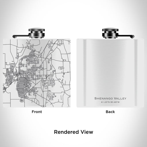 Rendered View of Shenango Valley Pennsylvania Map Engraving on 6oz Stainless Steel Flask in White