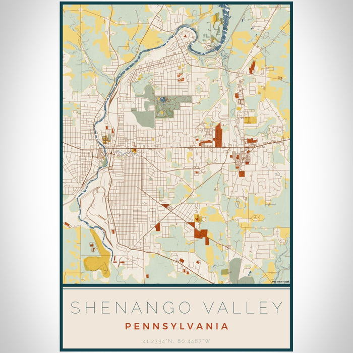 Shenango Valley Pennsylvania Map Print Portrait Orientation in Woodblock Style With Shaded Background