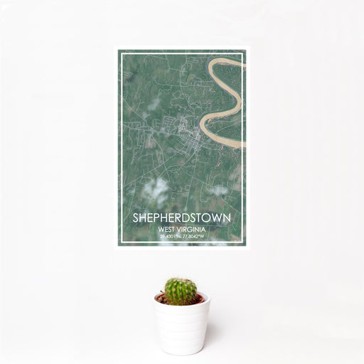 12x18 Shepherdstown West Virginia Map Print Portrait Orientation in Afternoon Style With Small Cactus Plant in White Planter