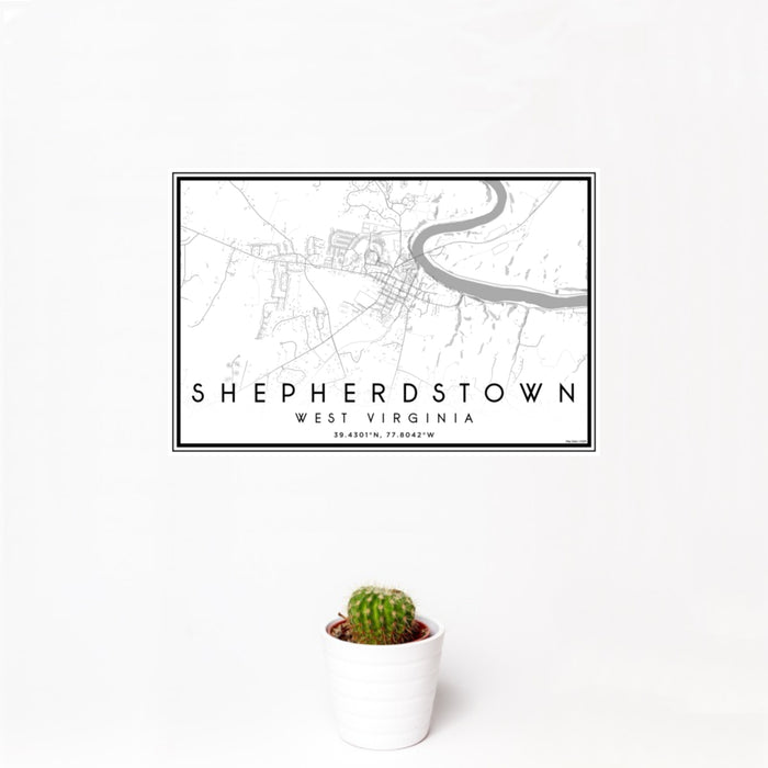 12x18 Shepherdstown West Virginia Map Print Landscape Orientation in Classic Style With Small Cactus Plant in White Planter
