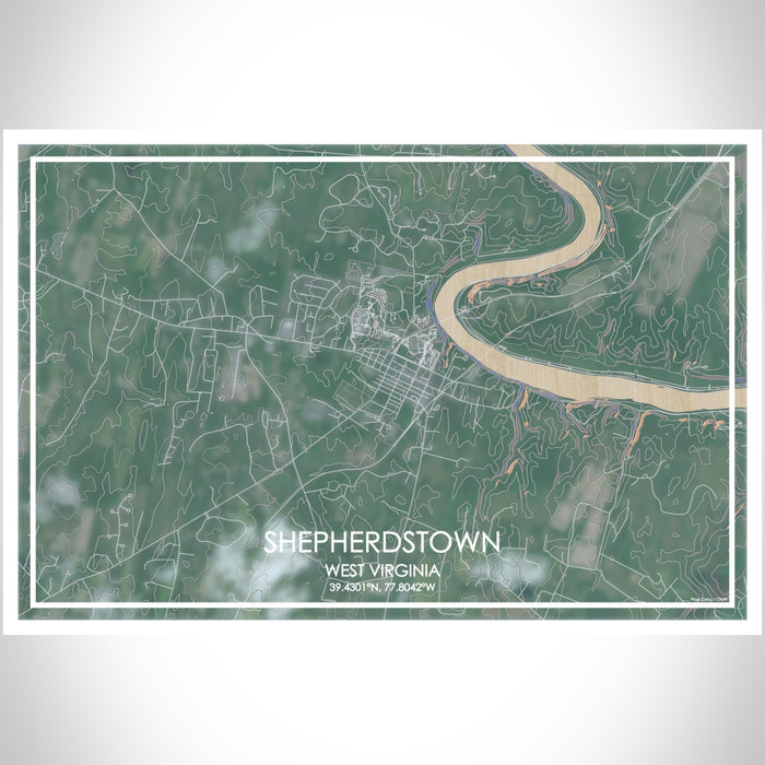 Shepherdstown West Virginia Map Print Landscape Orientation in Afternoon Style With Shaded Background