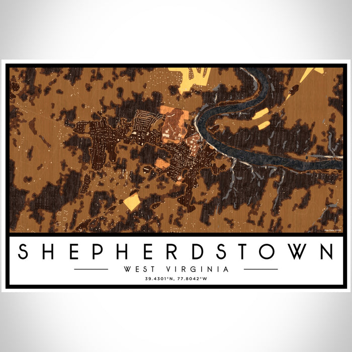 Shepherdstown West Virginia Map Print Landscape Orientation in Ember Style With Shaded Background