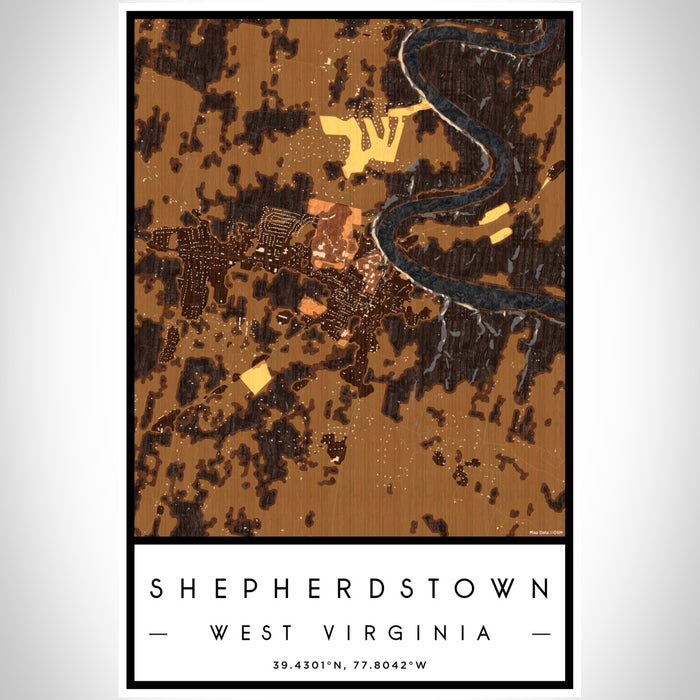 Shepherdstown West Virginia Map Print Portrait Orientation in Ember Style With Shaded Background