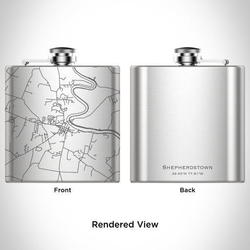 Rendered View of Shepherdstown West Virginia Map Engraving on 6oz Stainless Steel Flask