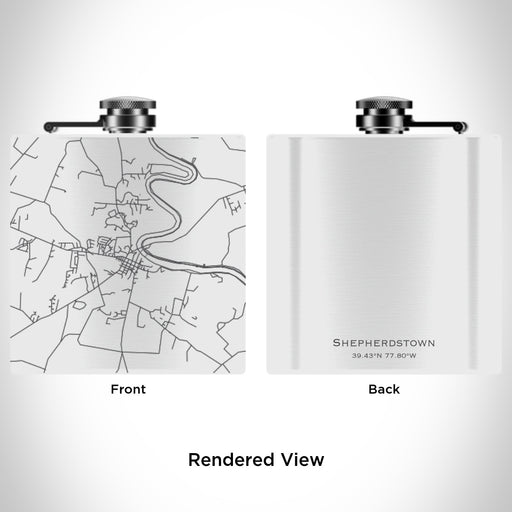 Rendered View of Shepherdstown West Virginia Map Engraving on 6oz Stainless Steel Flask in White