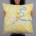 Person holding 22x22 Custom Shepherdstown West Virginia Map Throw Pillow in Woodblock