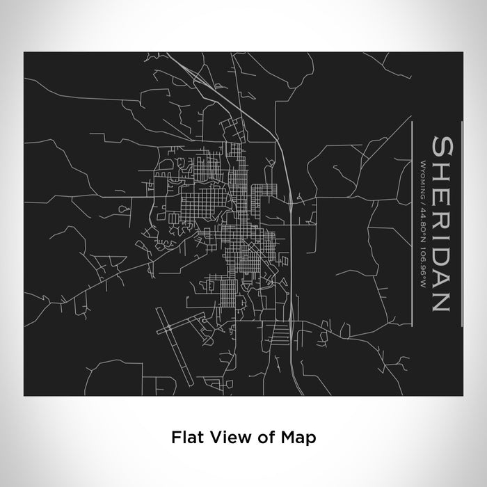 Rendered View of Sheridan Wyoming Map Engraving on 20oz Stainless Steel Insulated Bottle with Bamboo Top in Black