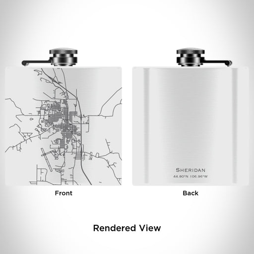 Rendered View of Sheridan Wyoming Map Engraving on 6oz Stainless Steel Flask in White