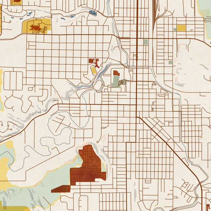 Sheridan Wyoming Map Print in Woodblock Style Zoomed In Close Up Showing Details