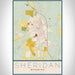 Sheridan Wyoming Map Print Portrait Orientation in Woodblock Style With Shaded Background