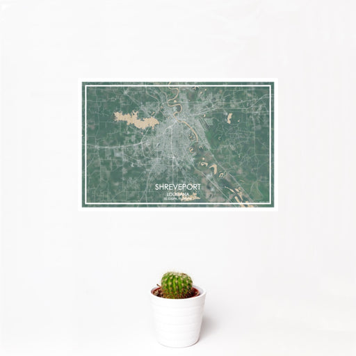 12x18 Shreveport Louisiana Map Print Landscape Orientation in Afternoon Style With Small Cactus Plant in White Planter