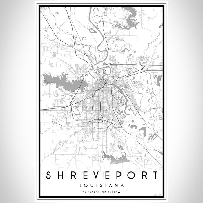 Shreveport Louisiana Map Print Portrait Orientation in Classic Style With Shaded Background