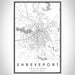 Shreveport Louisiana Map Print Portrait Orientation in Classic Style With Shaded Background