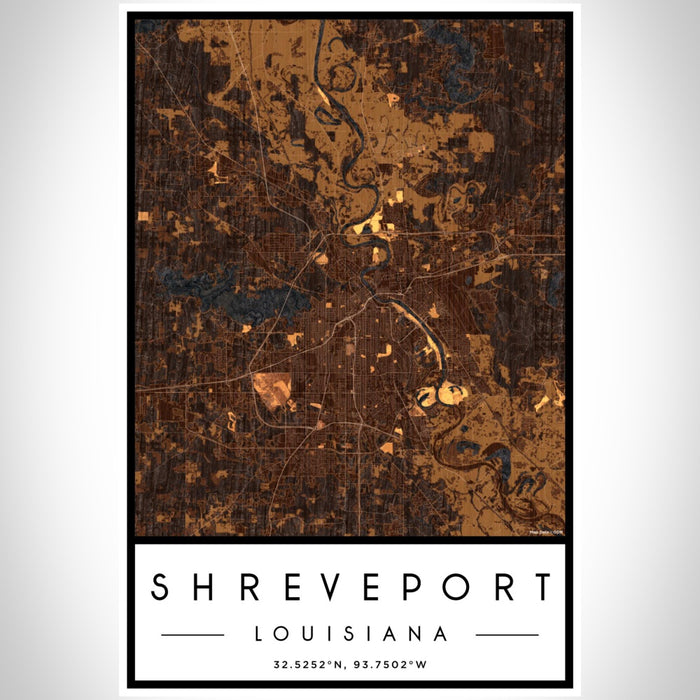 Shreveport Louisiana Map Print Portrait Orientation in Ember Style With Shaded Background