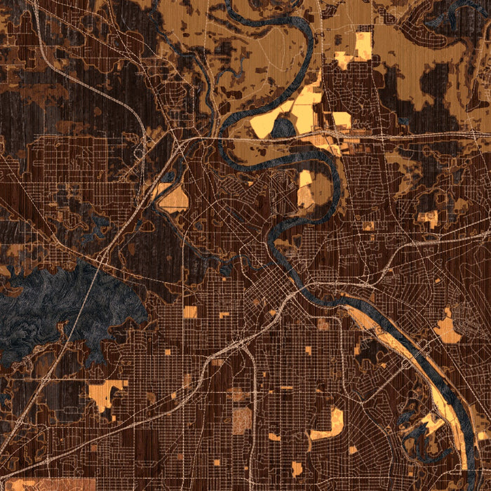 Shreveport Louisiana Map Print in Ember Style Zoomed In Close Up Showing Details