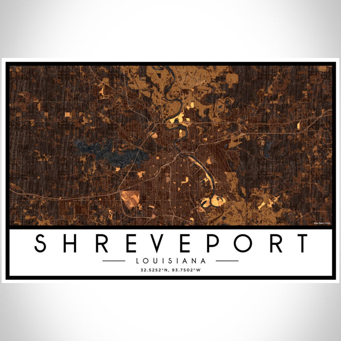 Shreveport Louisiana Map Print Landscape Orientation in Ember Style With Shaded Background