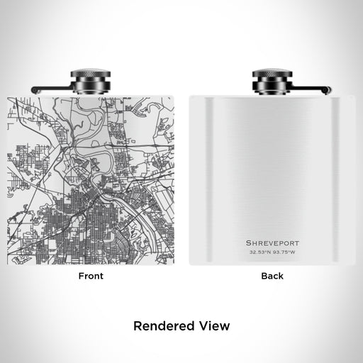 Rendered View of Shreveport Louisiana Map Engraving on 6oz Stainless Steel Flask in White