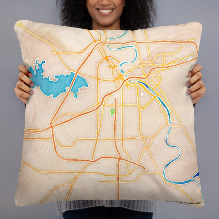 Person holding 22x22 Custom Shreveport Louisiana Map Throw Pillow in Watercolor